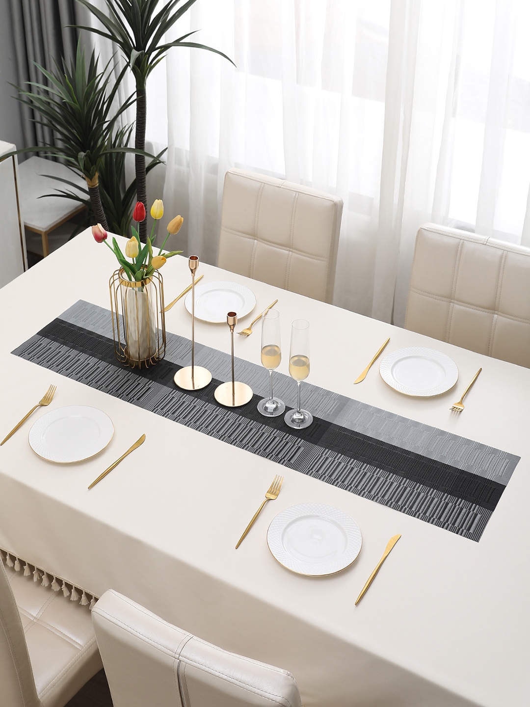

HOKIPO Black & Grey Striped PVC Table Runner