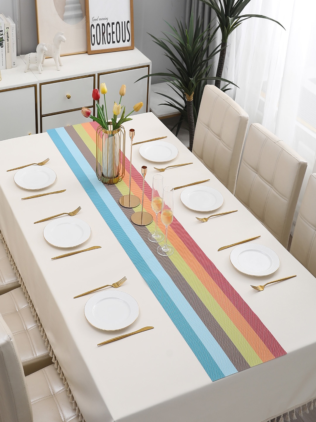 

HOKIPO Red & Blue Stripes Design Rectangular Table Runner