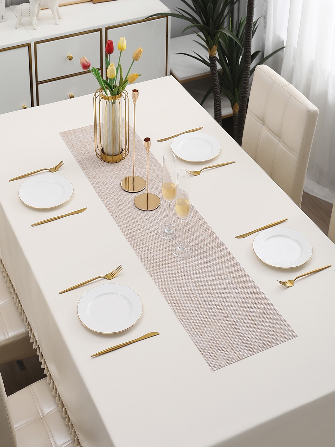 

HOKIPO Beige Rectangular Table Runner