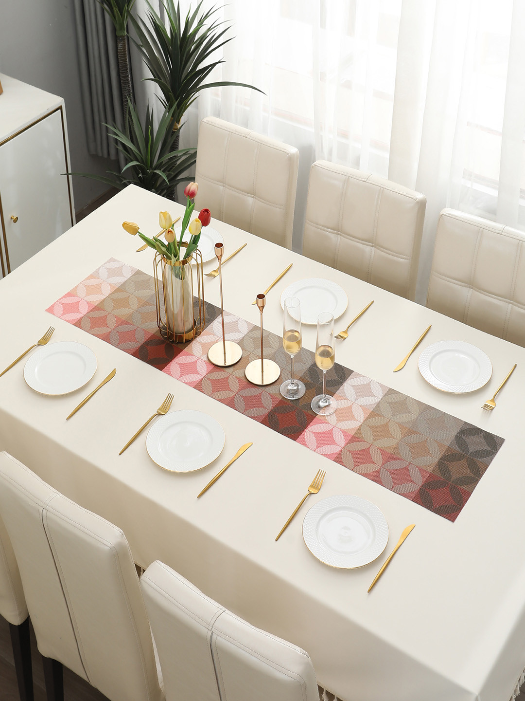 

HOKIPO Red Floral Rectangular Table Runner