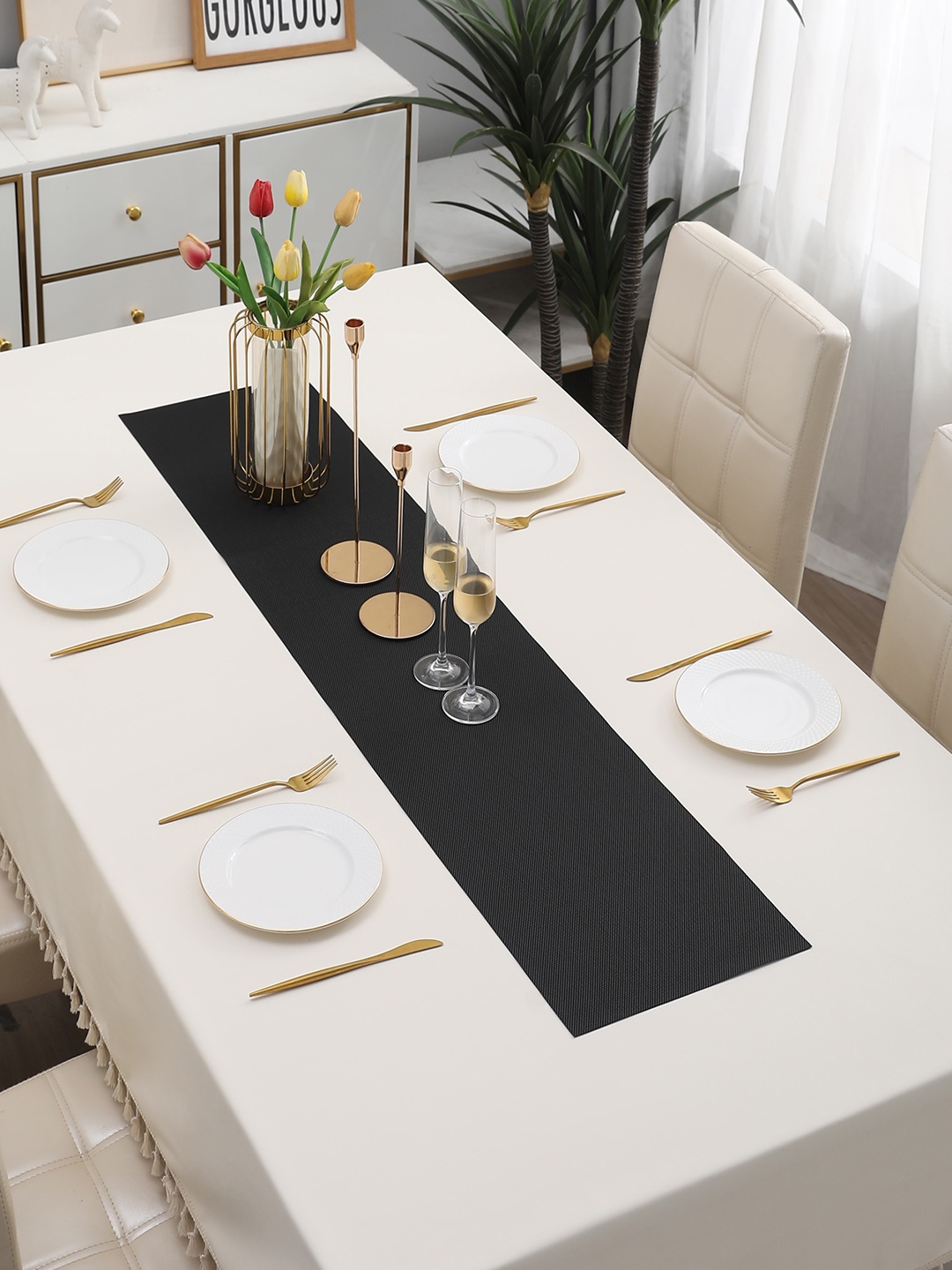 

HOKIPO Black Rectangular Table Runner