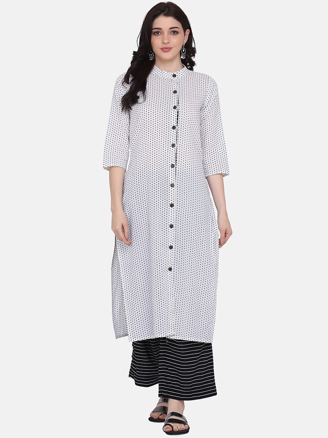 

KALINI Geometric Straight Regular Pure Cotton Kurta With Palazzos, White