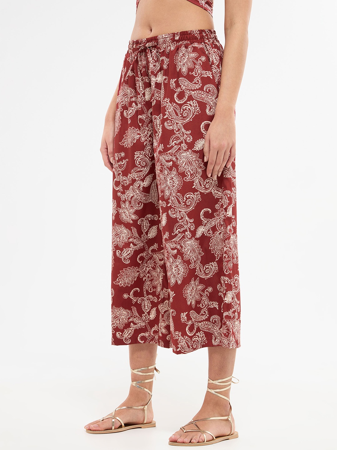 

TERRANOVA Women Paisley Print Pleated Culottes, Maroon