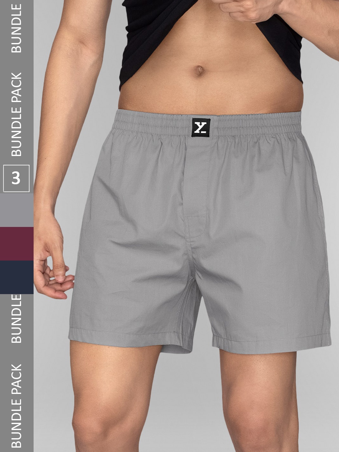 

XYXX Men Pack Of 3 Anti-Roll Pure Cotton Boxers XYBOX3PCKN257, Grey