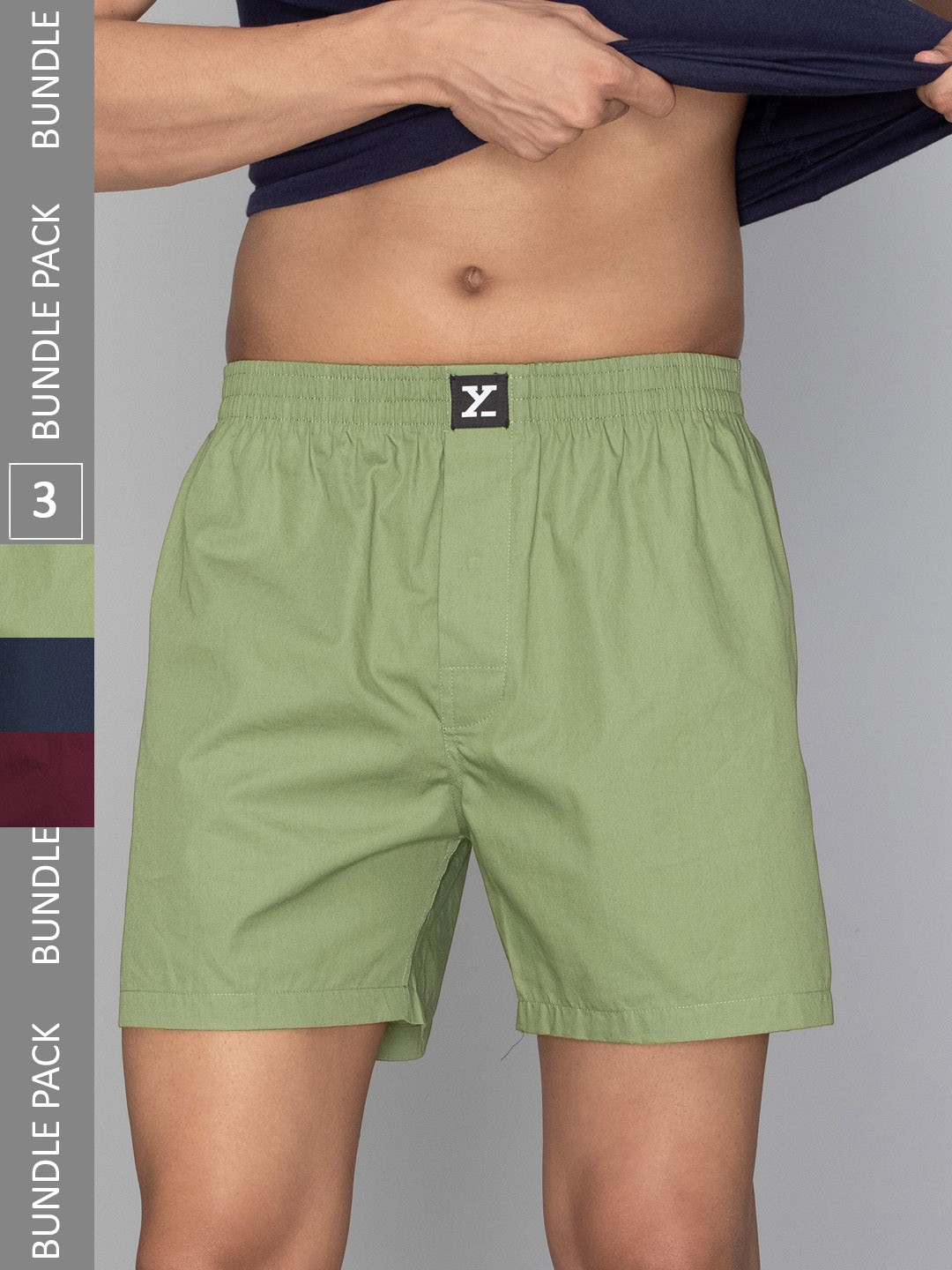 

XYXX Men Pack Of 3 Anti-Roll Cotton Boxers XYBOX3PCKN258, Olive