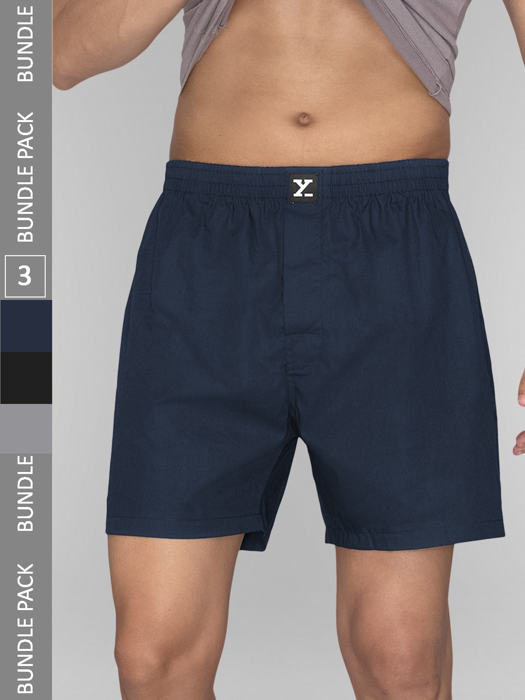 

XYXX Men Pack Of 3 Anti-Roll Cotton Boxers XYBOX3PCKN259, Blue