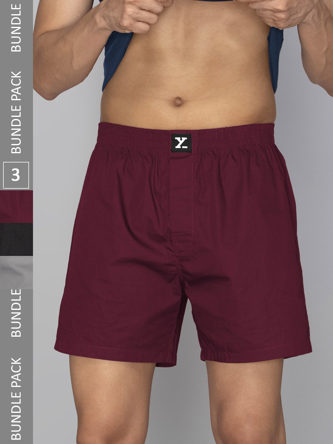 

XYXX Men Pack Of 3 Pure Cotton Boxers XYBOX3PCKN262, Burgundy