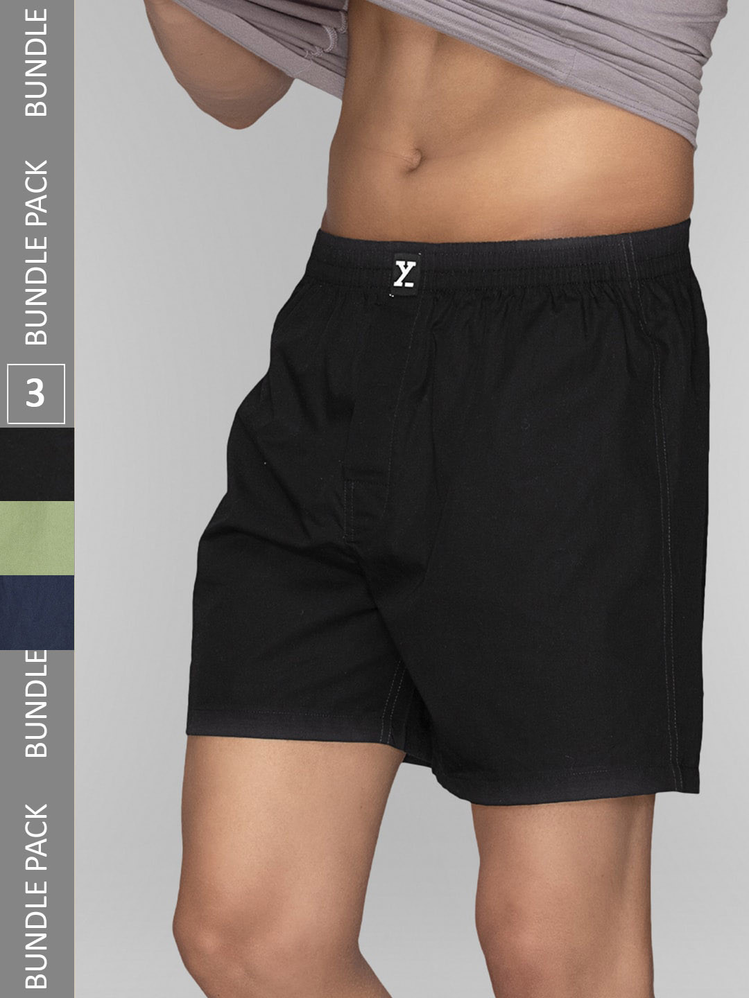 

XYXX Men Pack Of 3 Pure Cotton Anti-Roll Boxers, Green