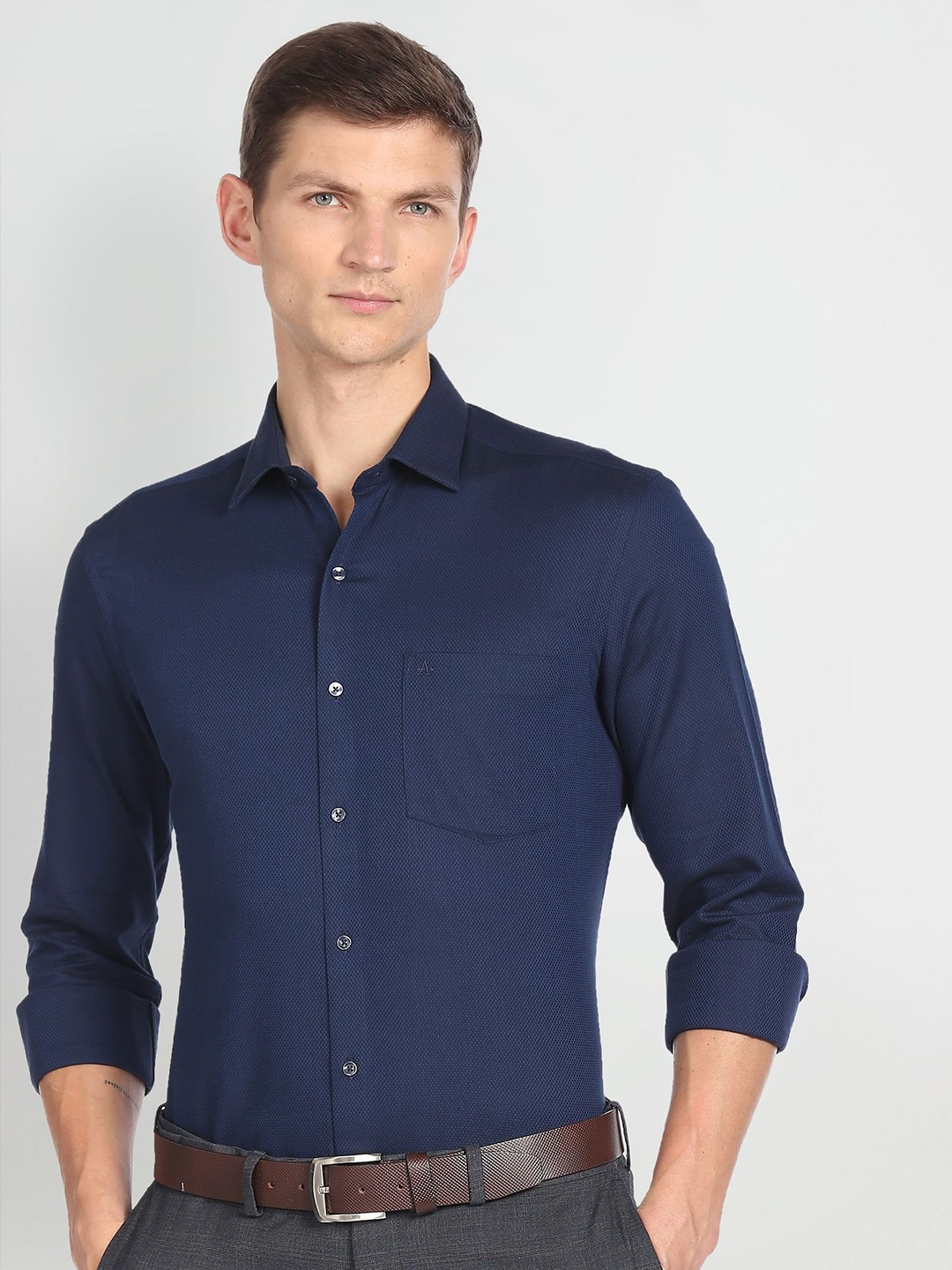 

Arrow Slim Fit Opaque Pure Cotton Formal Shirt, Navy blue