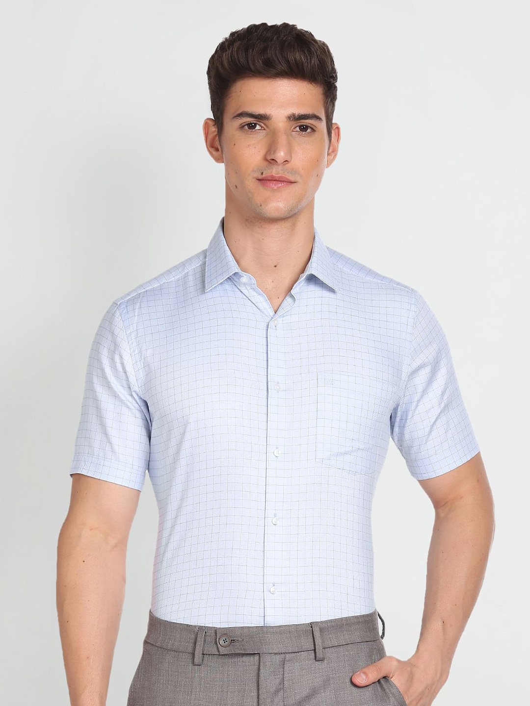 

Arrow Opaque Checked Pure Cotton Formal Shirt, Blue