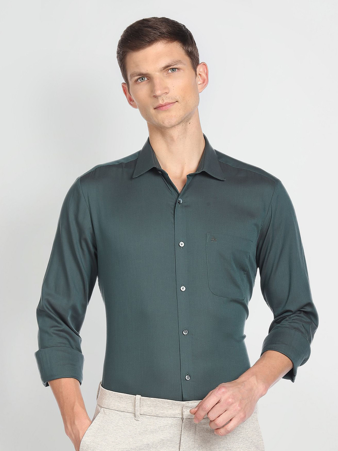 

Arrow Spread Collar Slim Fit Cotton Formal Shirt, Green