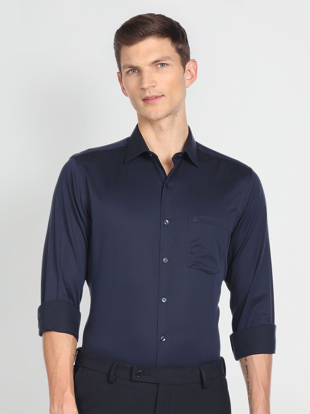

Arrow Opaque Twill Pure Cotton Auto Press Formal Shirt, Navy blue