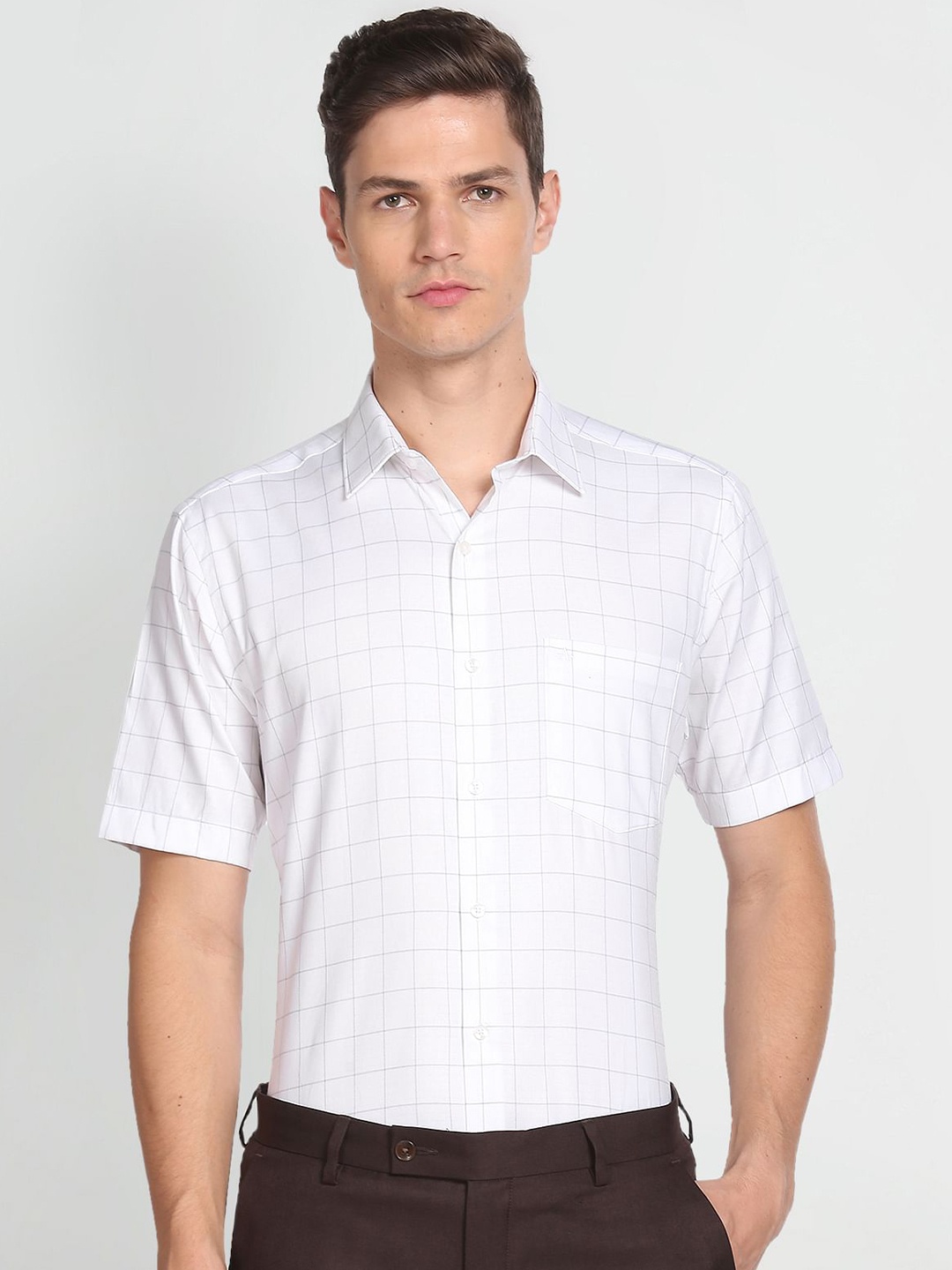 

Arrow Windowpane Checked Pure Cotton Formal Shirt, White