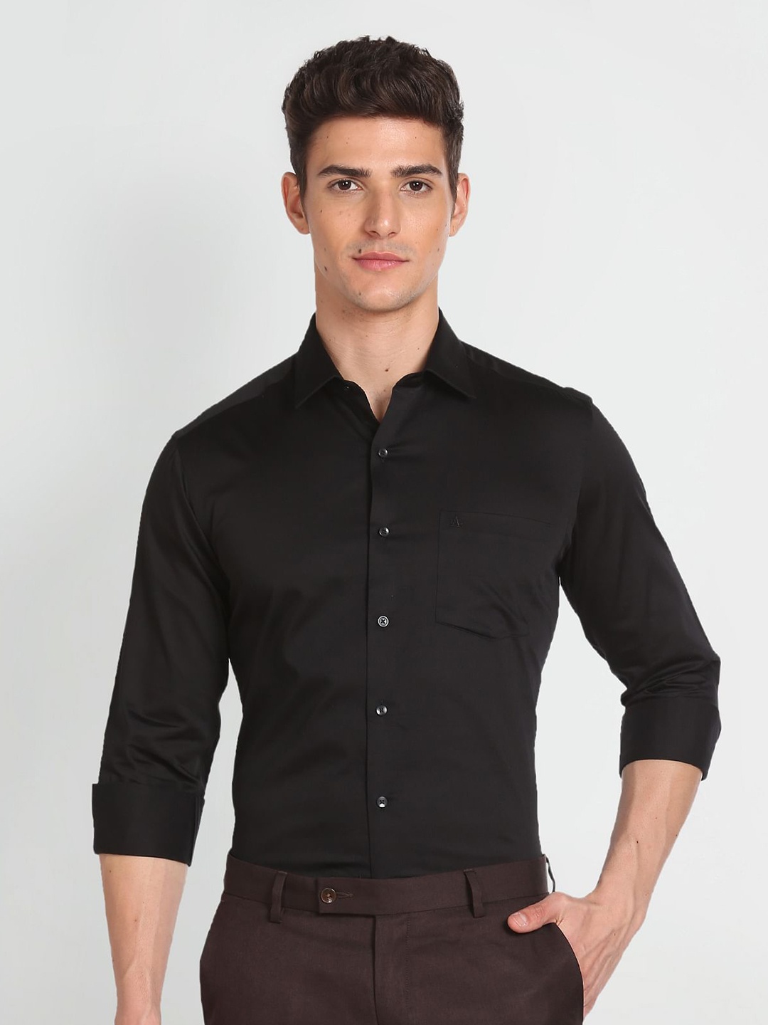 

Arrow Slim Fit Opaque Twill Casual Shirt, Black