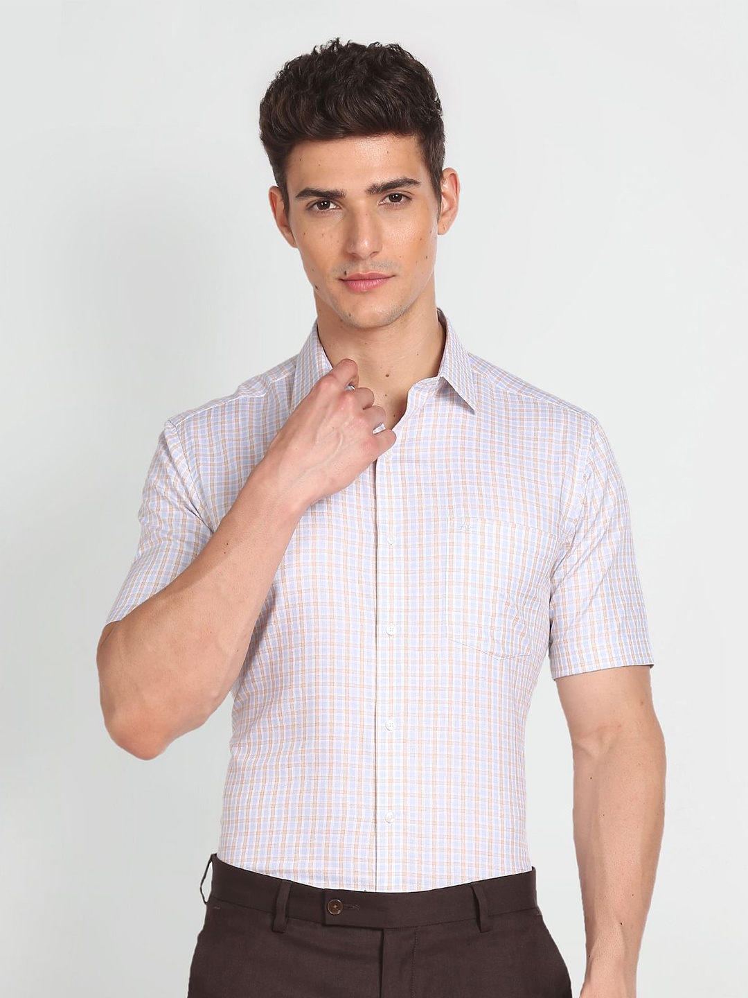 

Arrow Grid Tattersall Checked Pure Cotton Formal Shirt, Blue