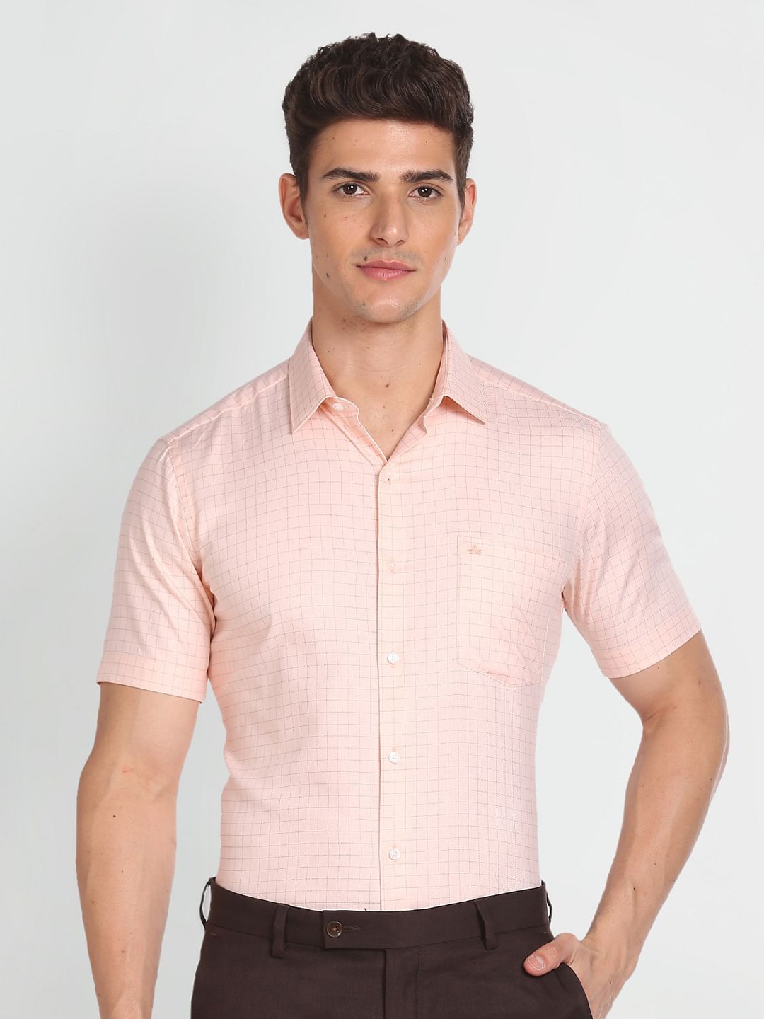 

Arrow Grid Tattersall Checked Pure Cotton Formal Shirt, Pink