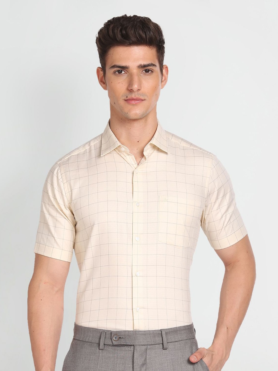 

Arrow Windowpane Checked Pure Cotton Formal Shirt, Cream