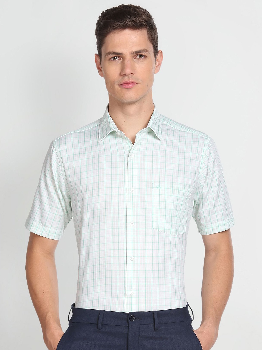 

Arrow Tartan Checked Pure Cotton Formal Shirt, Green