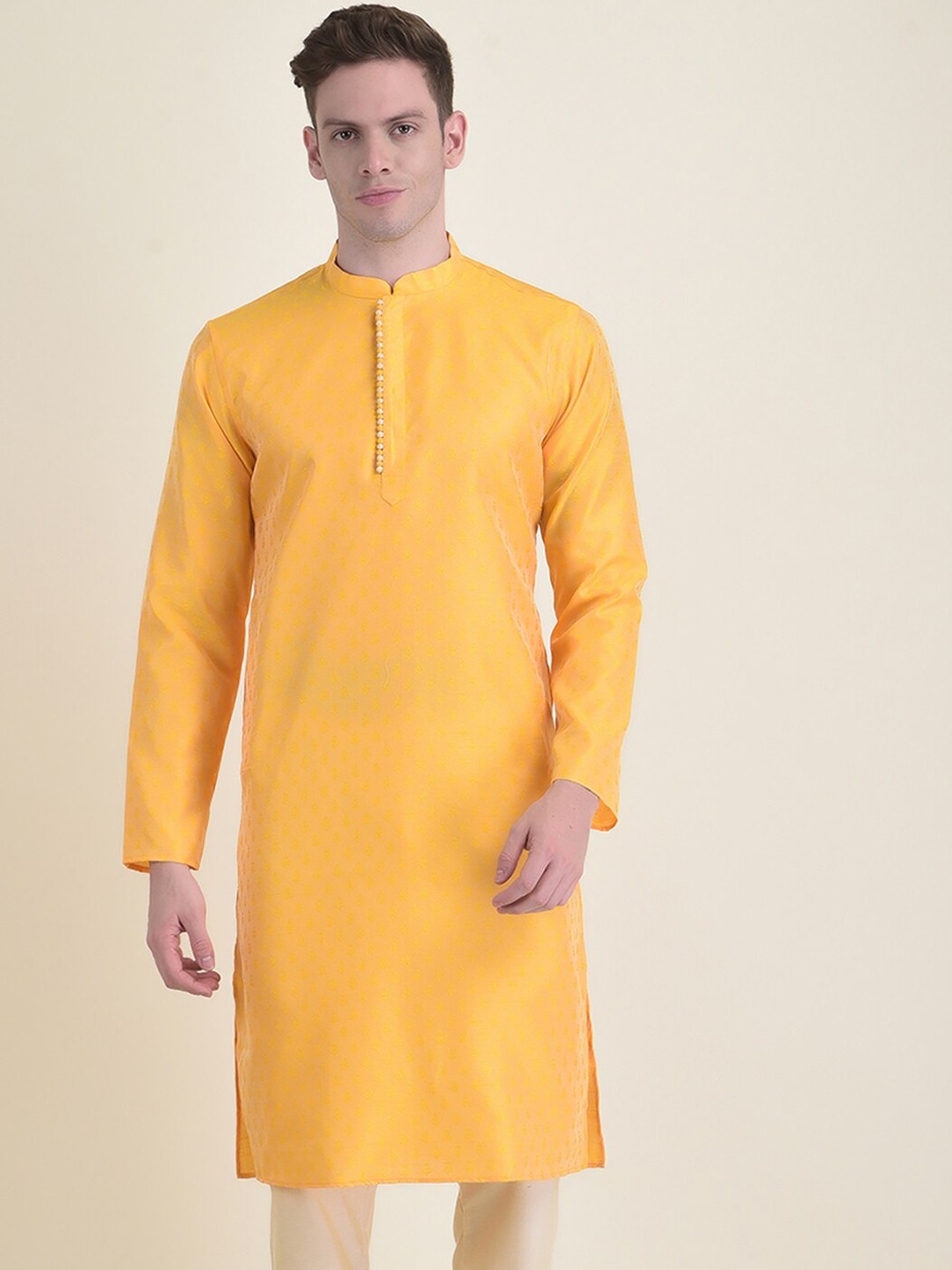 

DEYANN Ethnic Motif Woven Design Regular Kurta With Pyjamas, Yellow