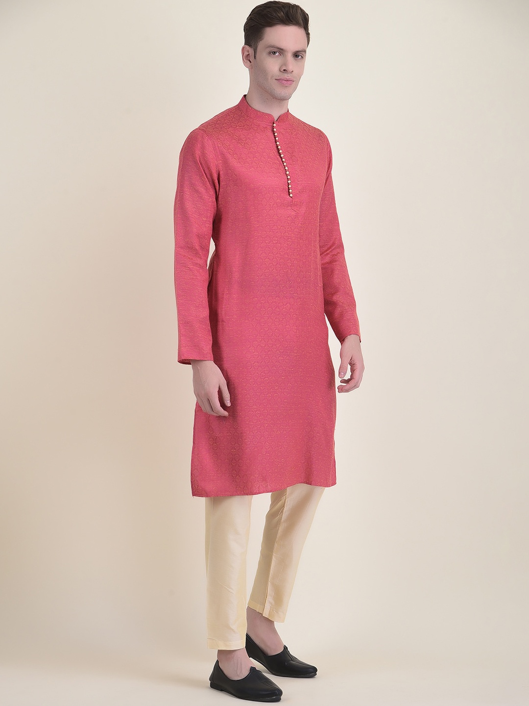 

DEYANN Woven Design Regular Kurta With Pyjamas, Pink