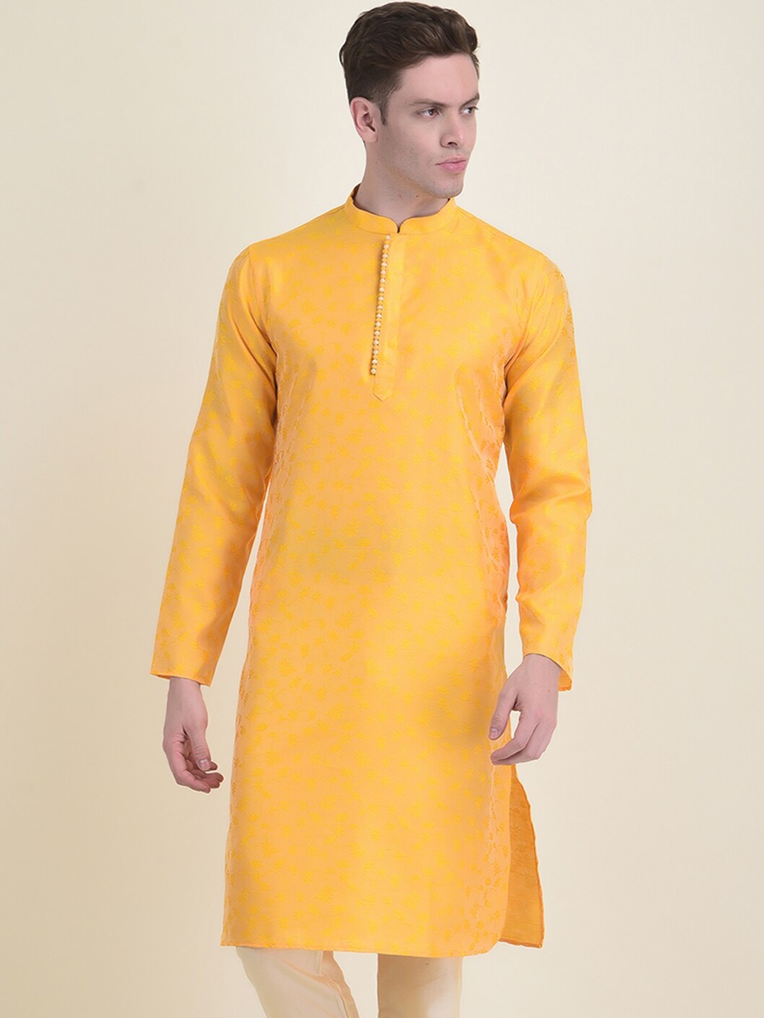 

DEYANN Woven Design Regular Kurta With Pyjamas, Yellow