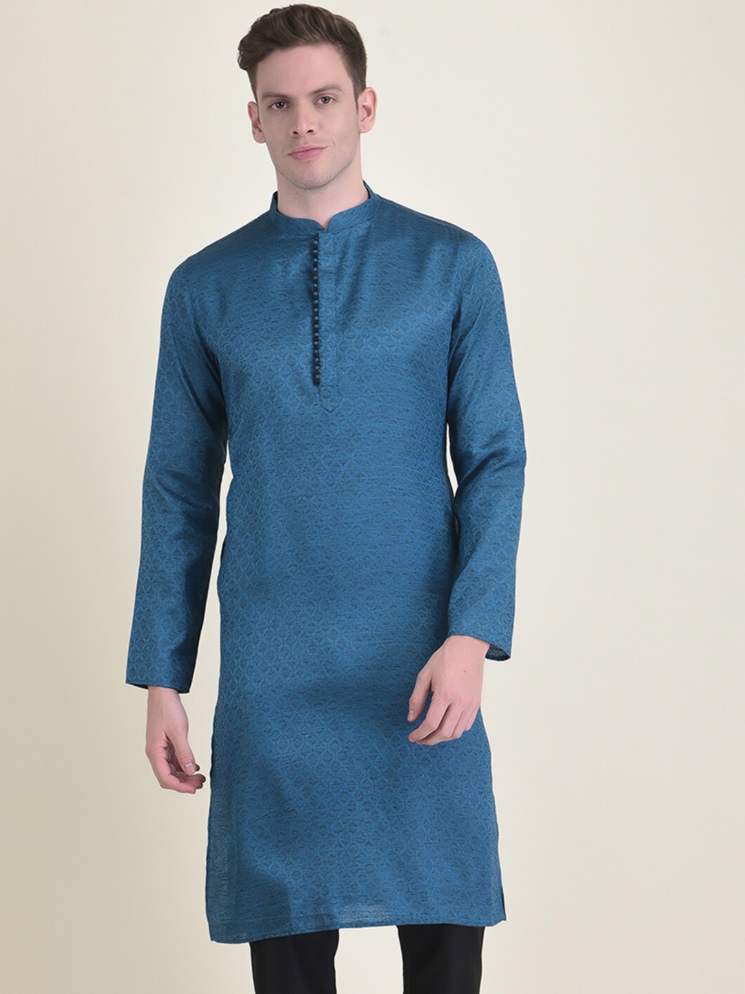 

DEYANN Ethnic Motif Woven Design Regular Kurta With Pyjamas, Navy blue