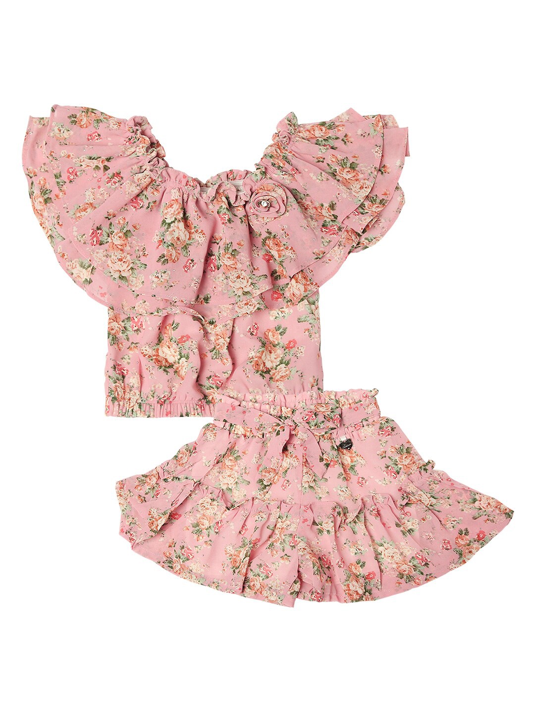 

Actuel Girls Pure Cotton Printed Top With Skirt, Peach