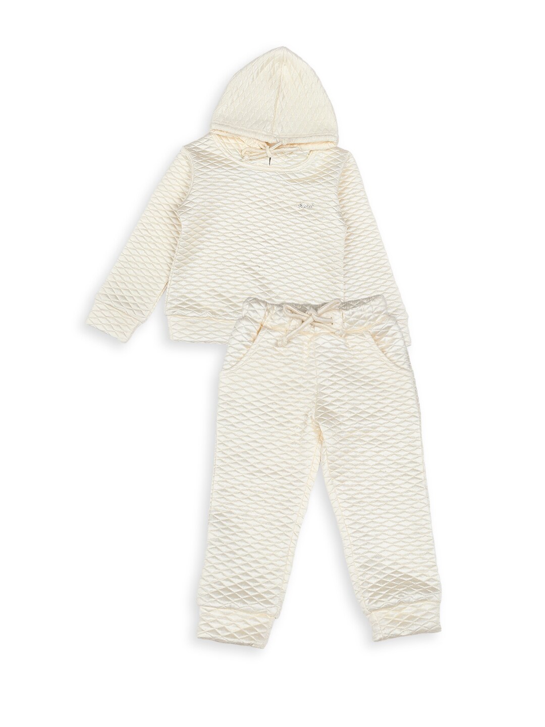 

Actuel Girls Self Design Swetshirt With Joggers, Off white