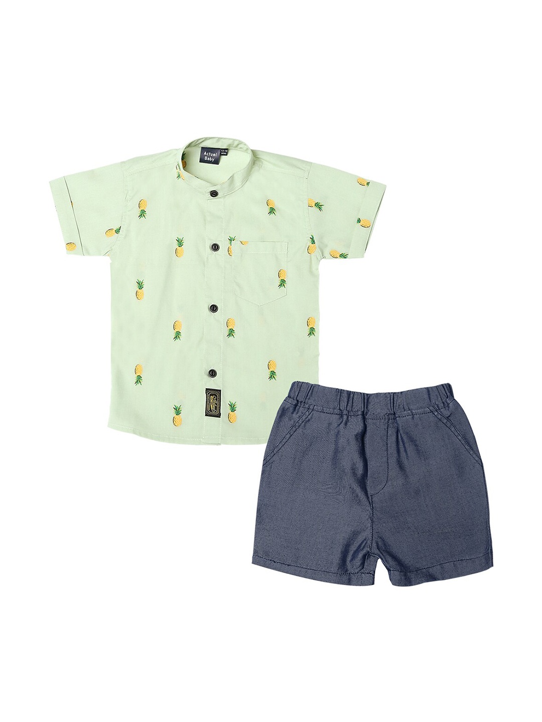 

Actuel Boys Printed Pure Cotton Shirt With Shorts, Green
