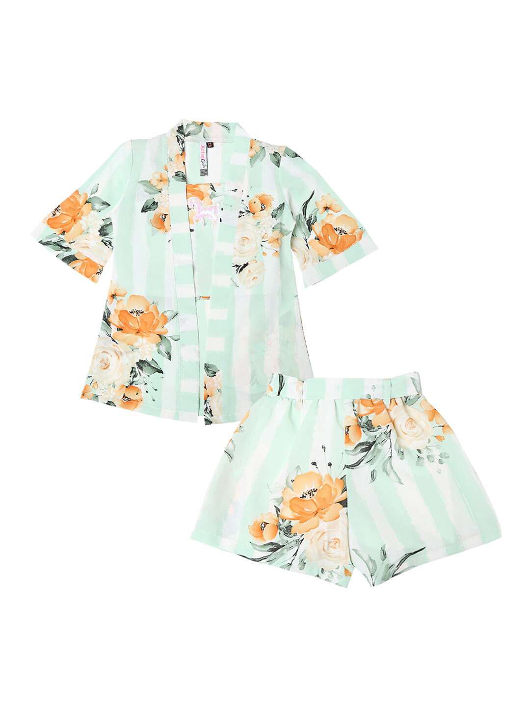 

Actuel Girls Printed Pure Cotton Top With Shorts, Green