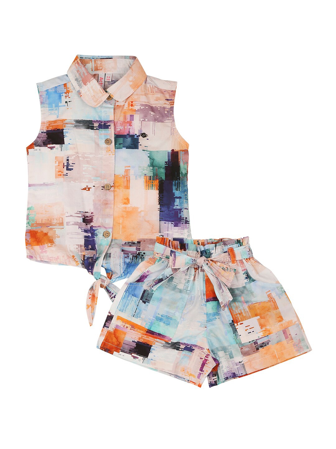 

Actuel Girls Printed Pure Cotton Shirt With Shorts, Cream