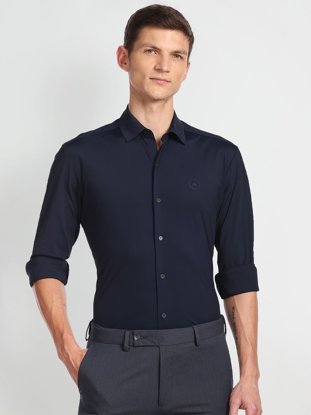 

Arrow New York Slim Fit Opaque Knitted Casual Shirt, Navy blue