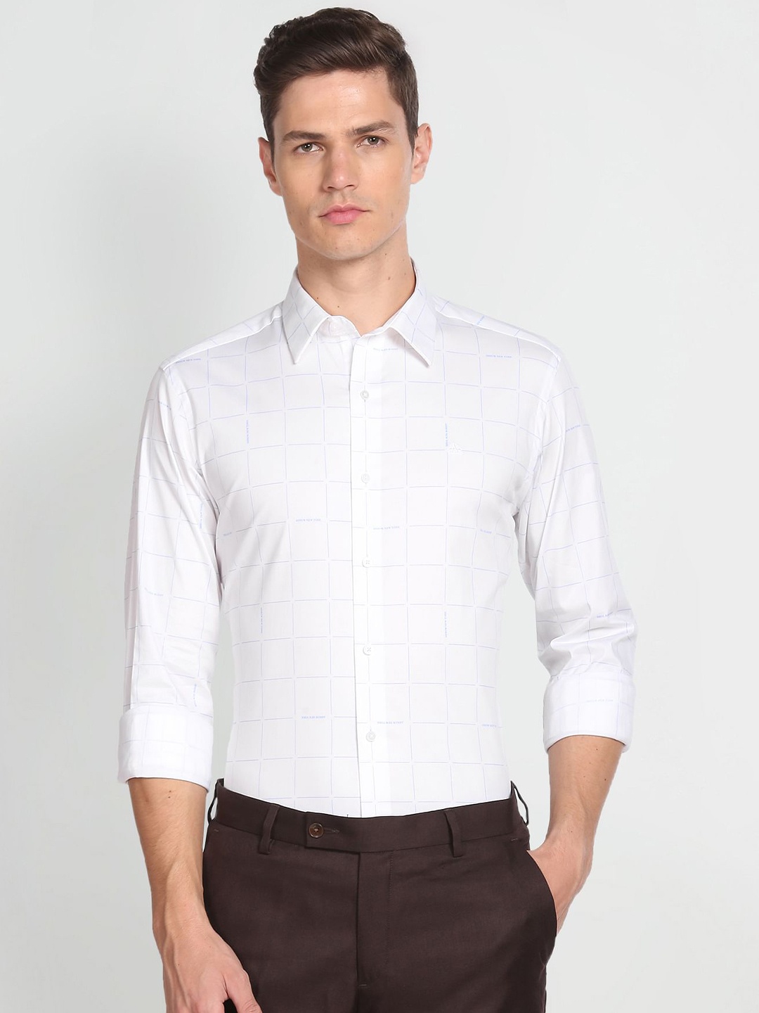 

Arrow New York Slim Fit Windowpane Checks Formal Shirt, White