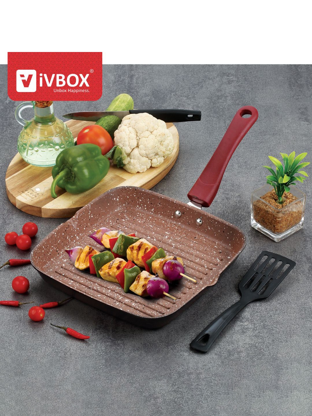 

iVBOX Coca Brown Induction Base Nonstick Grill Pan