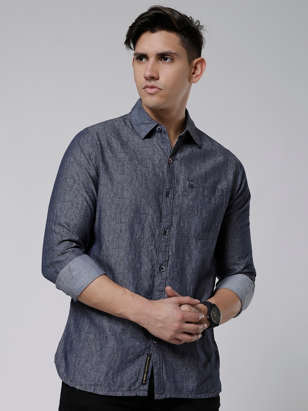 

WROGN Standard Slim Fit Cotton Casual Shirt, Navy blue