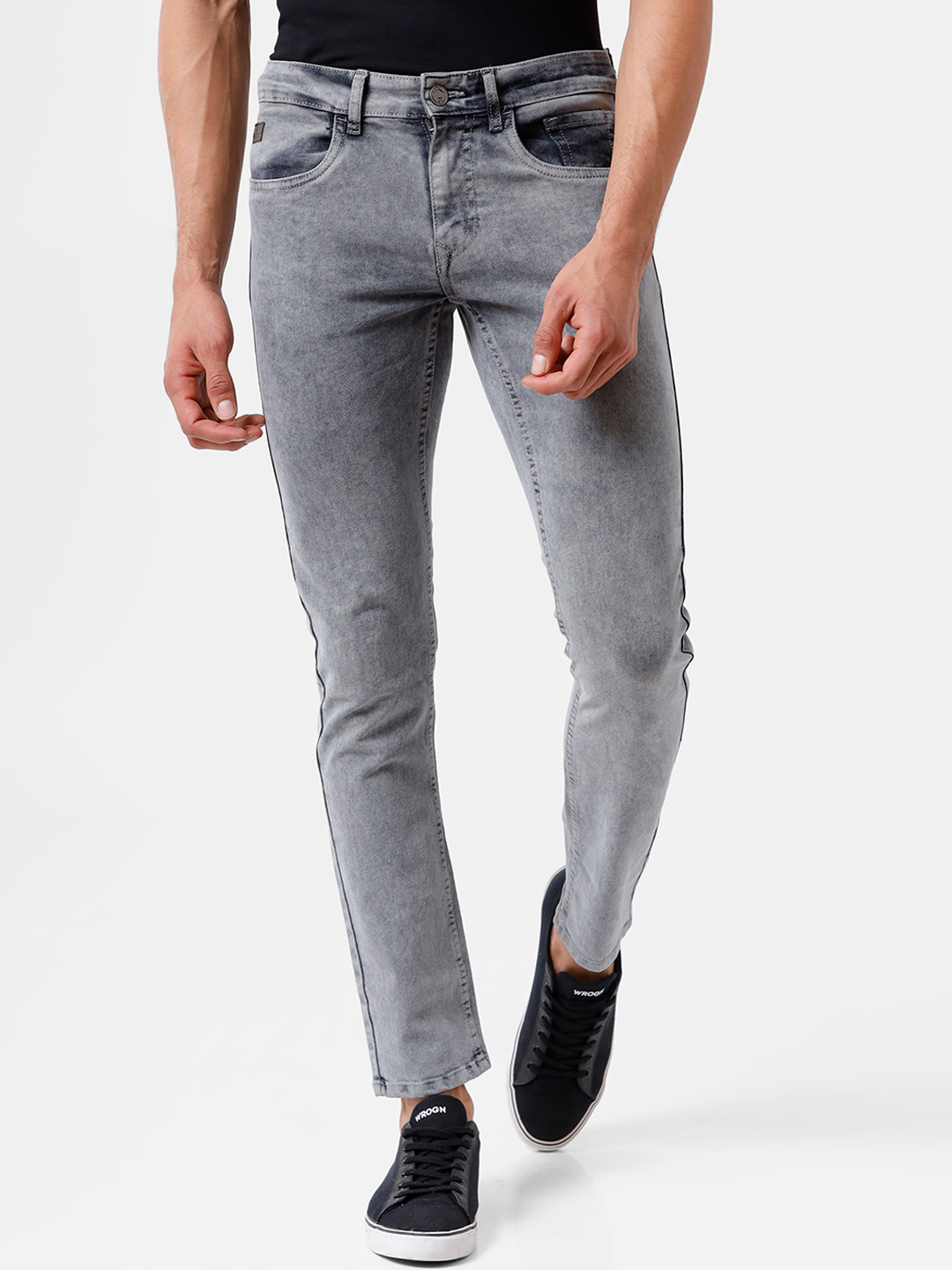 

WROGN Men Slim Fit Heavy Fade Stretchable Jeans, Grey
