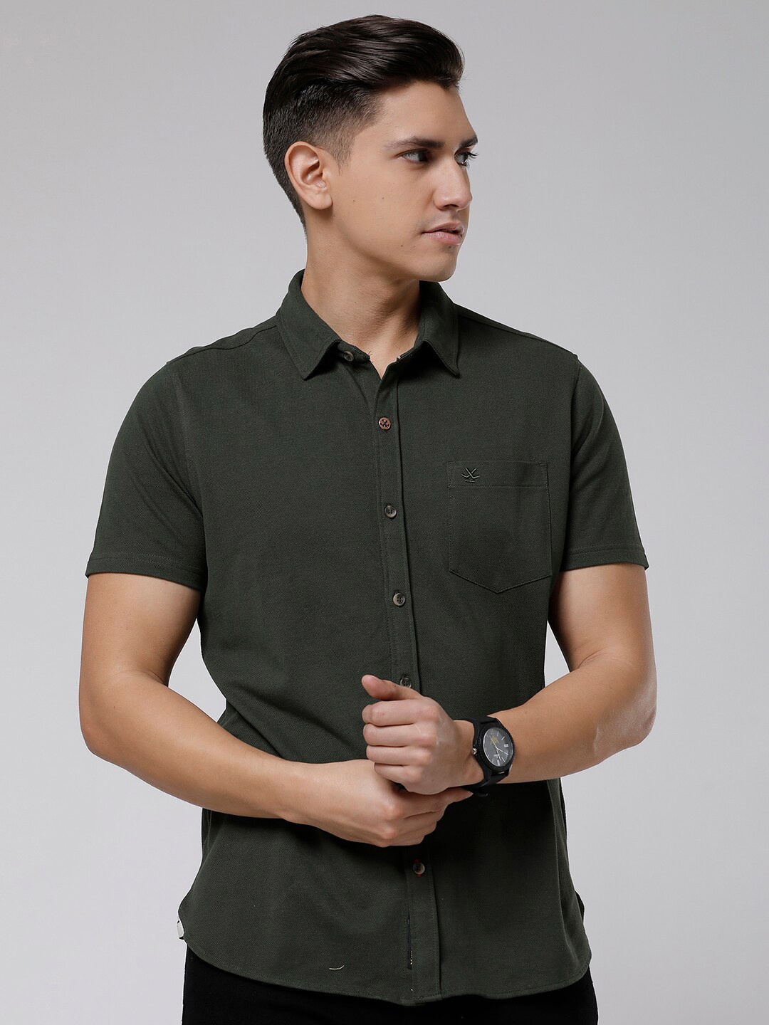

WROGN Standard Slim Fit Cotton Casual Shirt, Olive