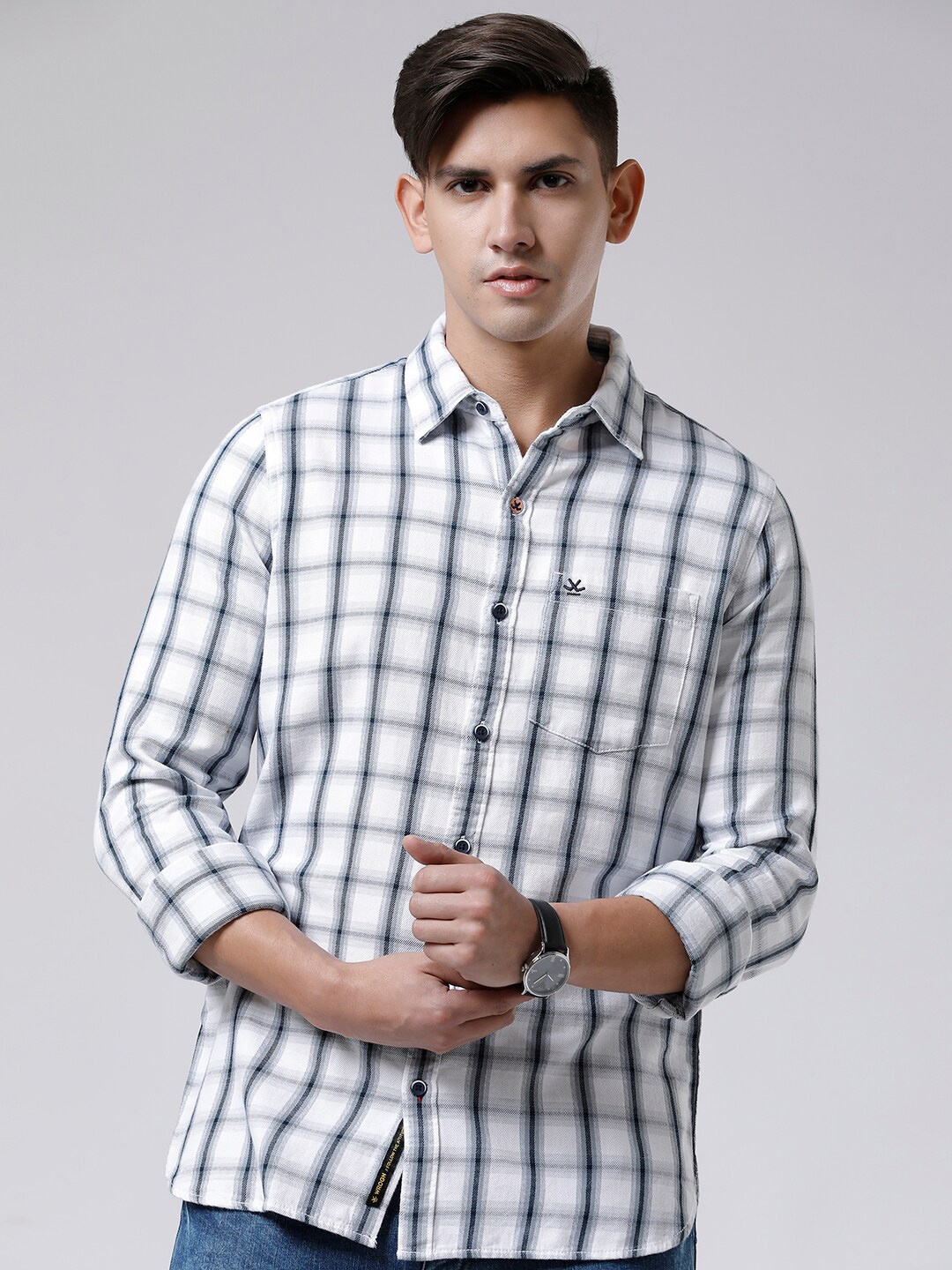 

WROGN Standard Slim Fit Checked Twill Cotton Casual Shirt, White