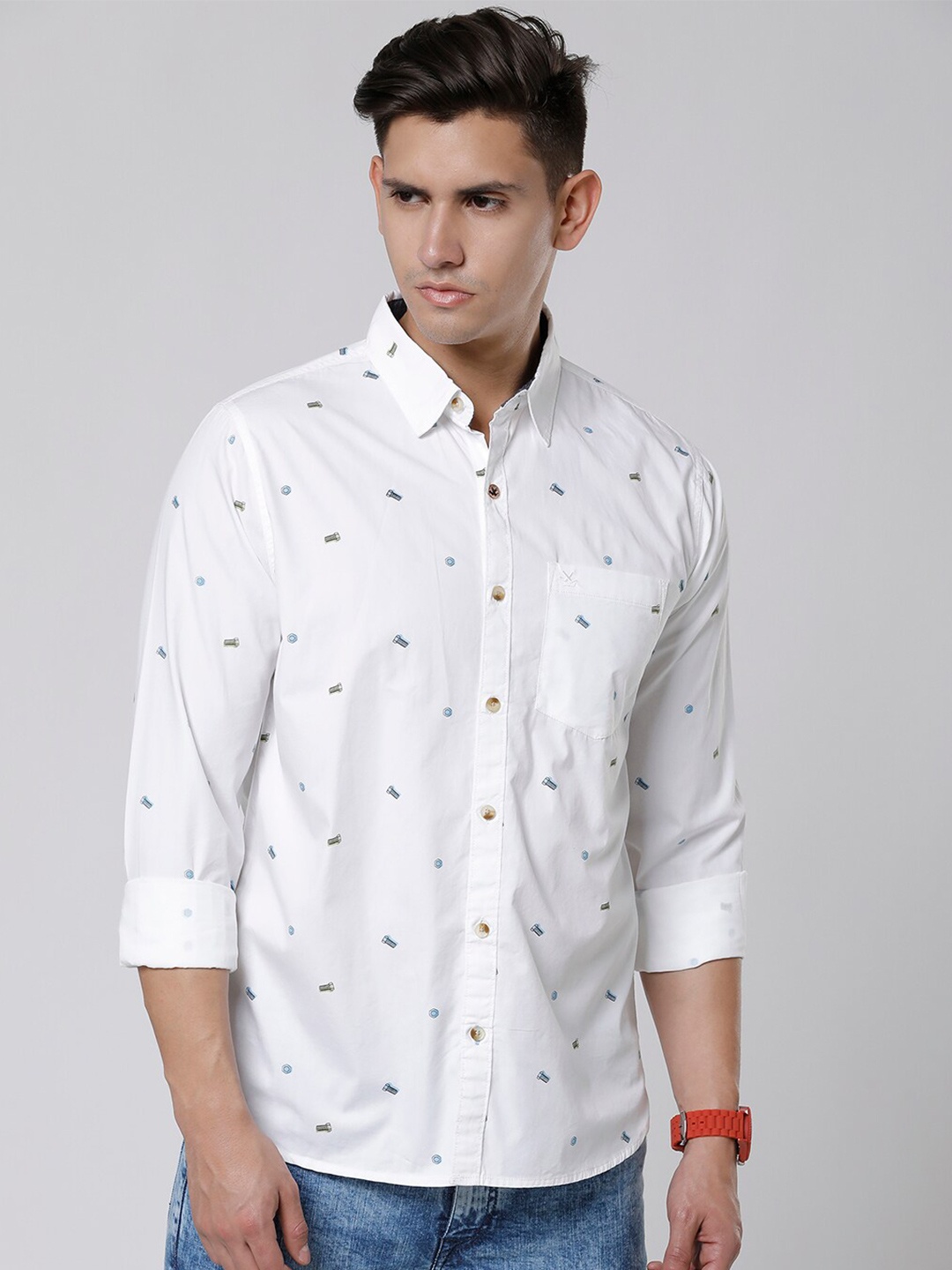 

WROGN Standard Conversational Printed Cotton Slim Fit Casual Shirt, White