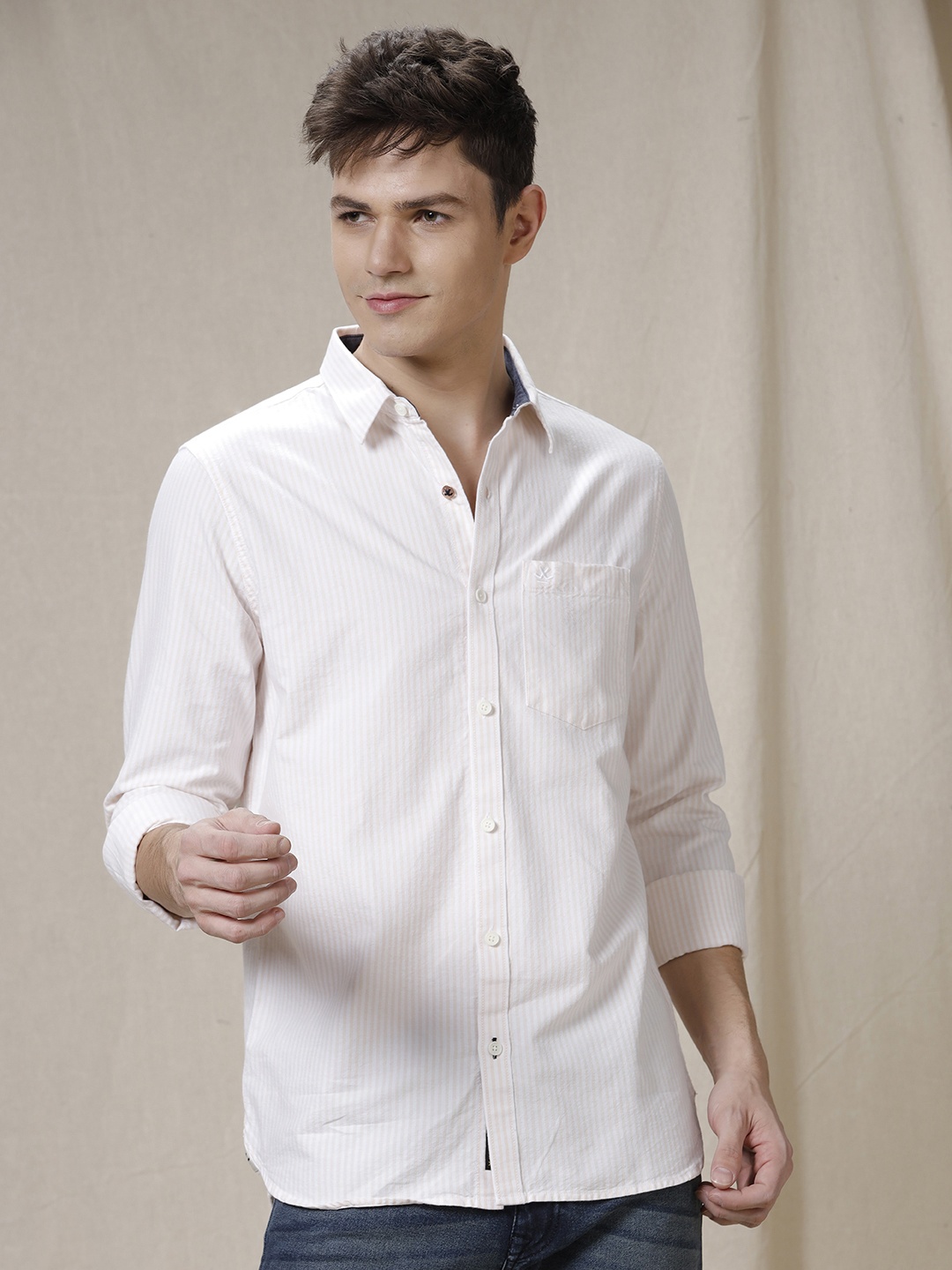 

WROGN Standard Slim Fit Striped Cotton Casual Shirt, Pink