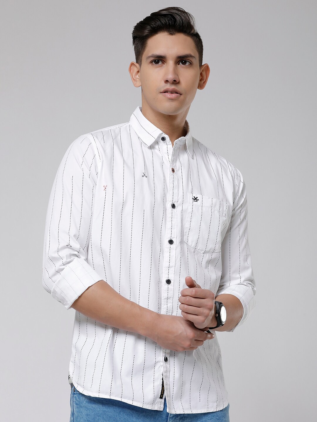 

WROGN Standard Slim Fit Striped Cotton Casual Shirt, White