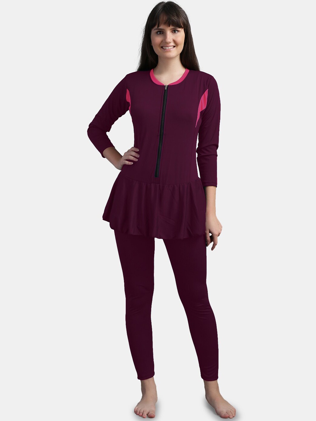 

N-Gal Colourblocked Full Length Padded Legsuit, Burgundy