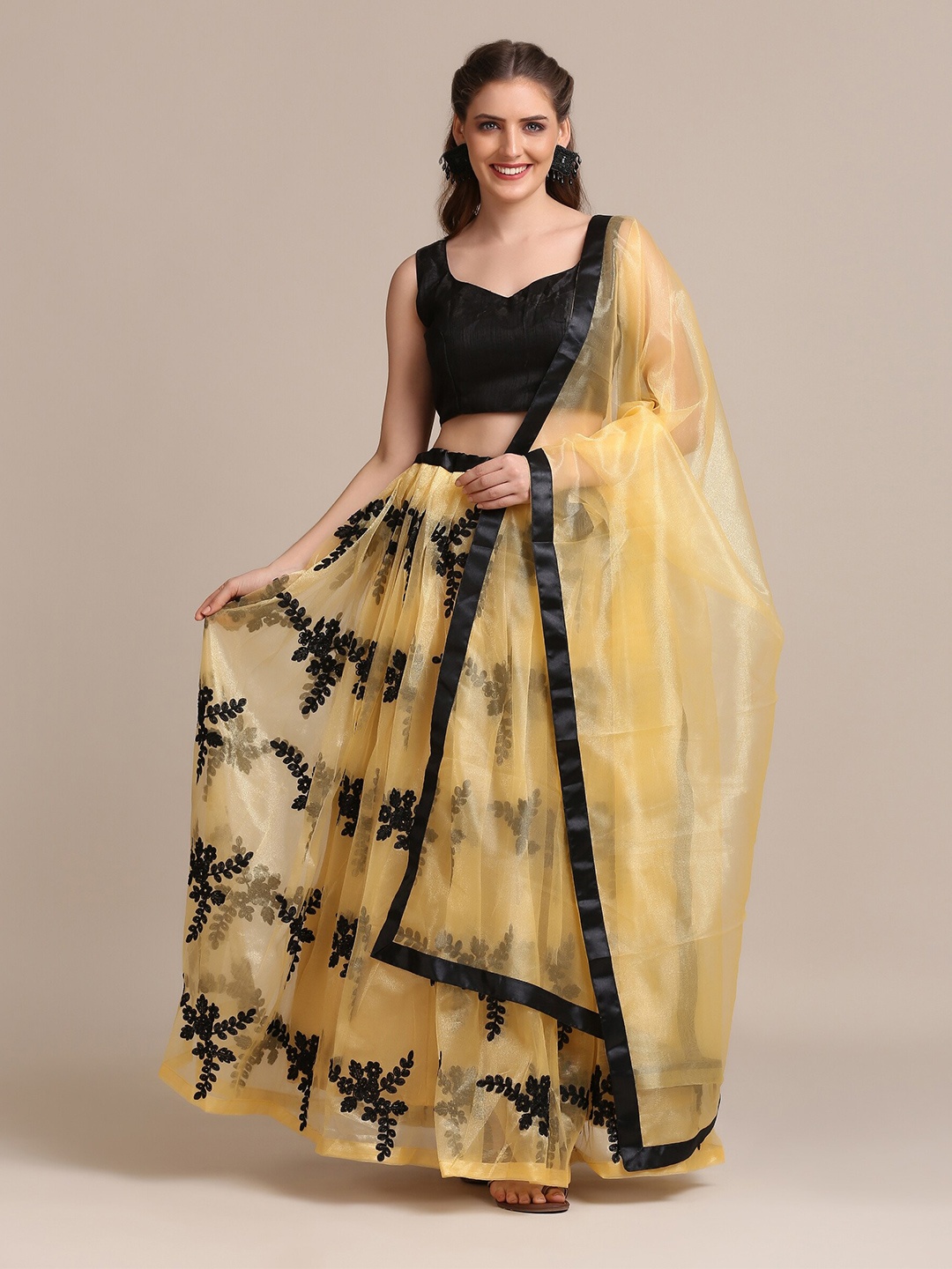 

Atsevam Embellished Thread Work Semi-Stitched Lehenga & Unstitched Blouse With Dupatta, Cream