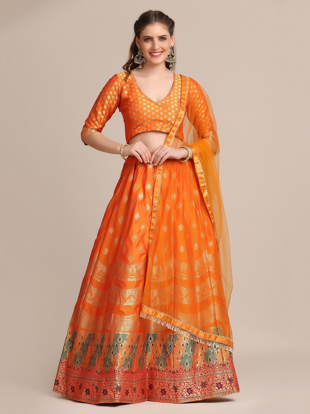 

Atsevam Embellished Semi-Stitched Lehenga & Unstitched Blouse With Dupatta, Mustard