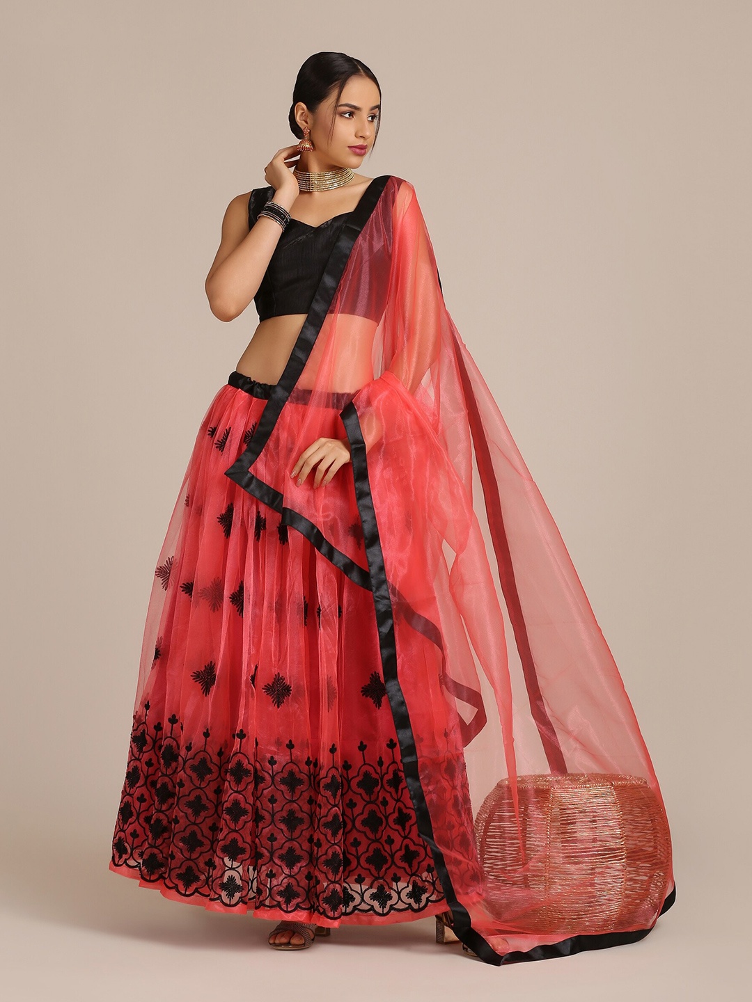 

Atsevam Embroidred Semi-Stitched Lehenga & Unstitched Blouse With Dupatta, Peach