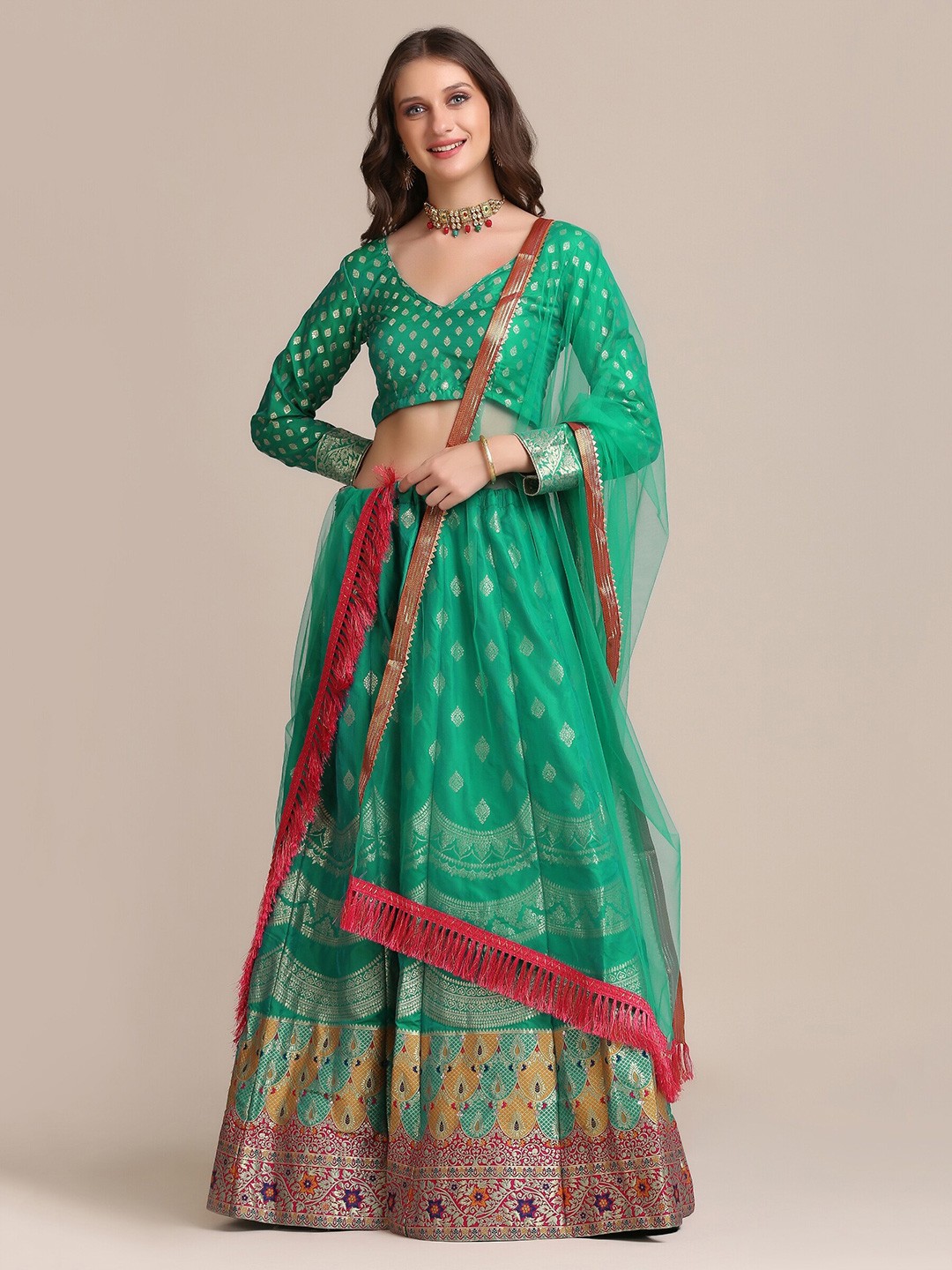 

Atsevam Embellished Semi-Stitched Lehenga & Unstitched Blouse With Dupatta, Turquoise blue