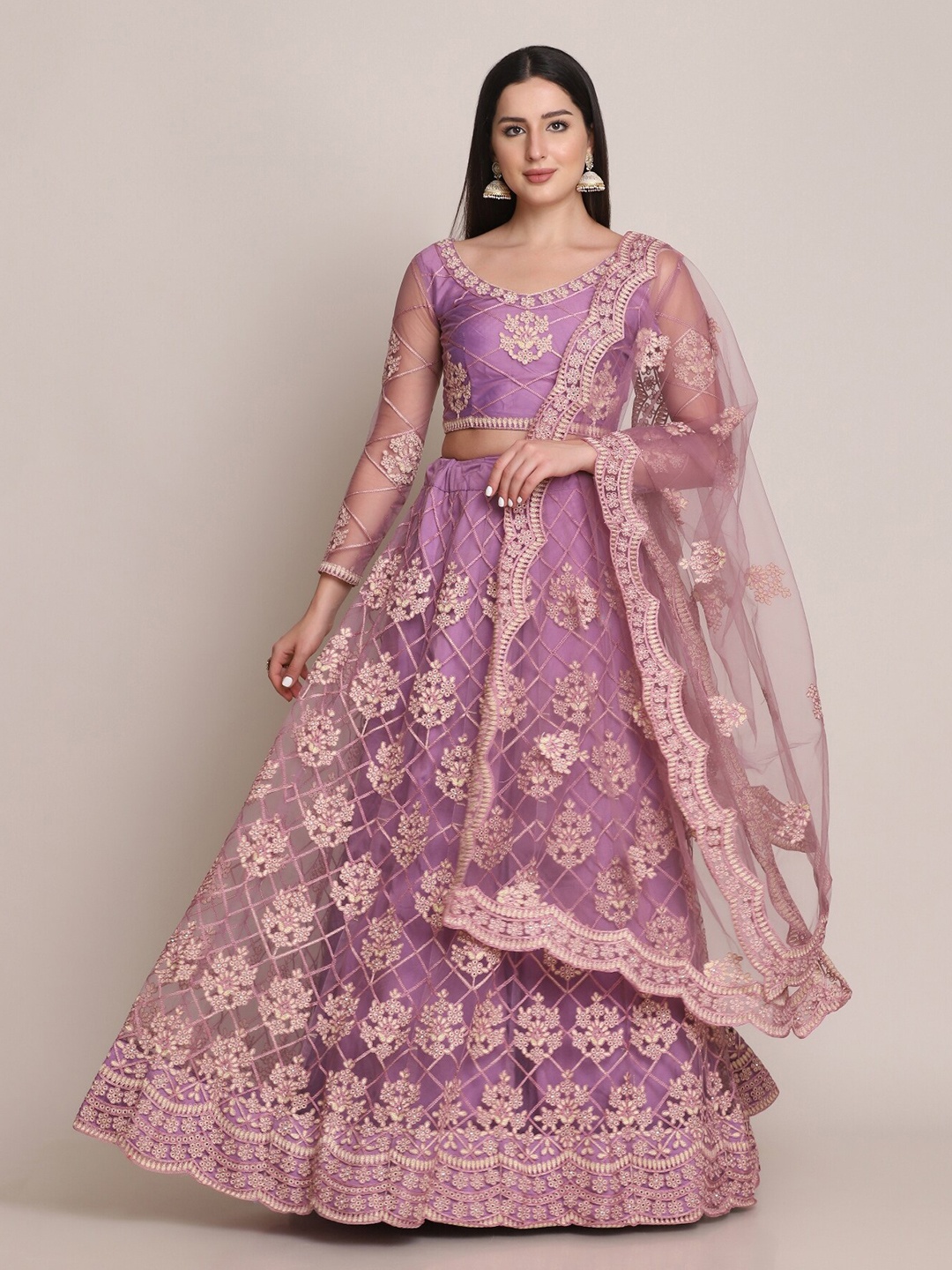 

Atsevam Embroidered Semi-Stitched Lehenga & Unstitched Blouse With Dupatta, Purple