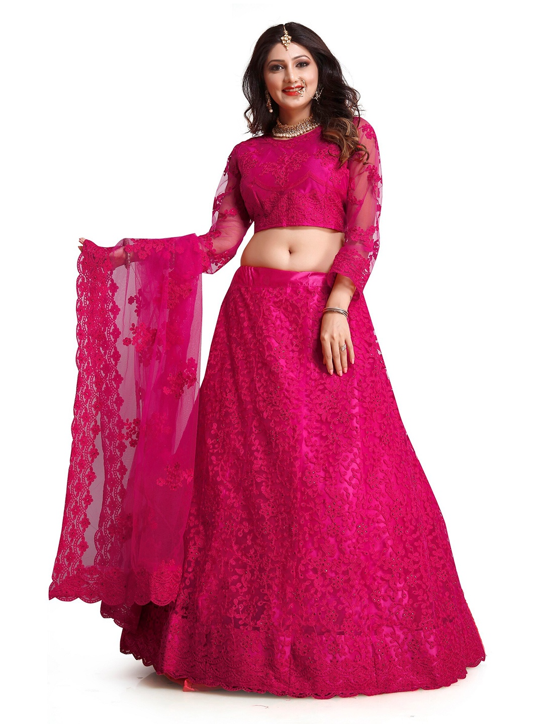 

Atsevam Embellished Thread Work Semi-Stitched Lehenga & Unstitched Blouse With Dupatta, Pink