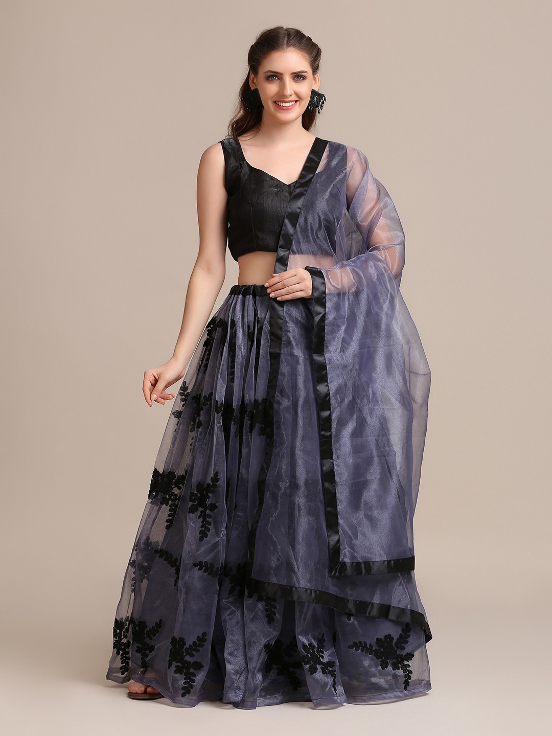 

Atsevam Embroidered Semi-Stitched Lehenga & Unstitched Blouse With Dupatta, Grey
