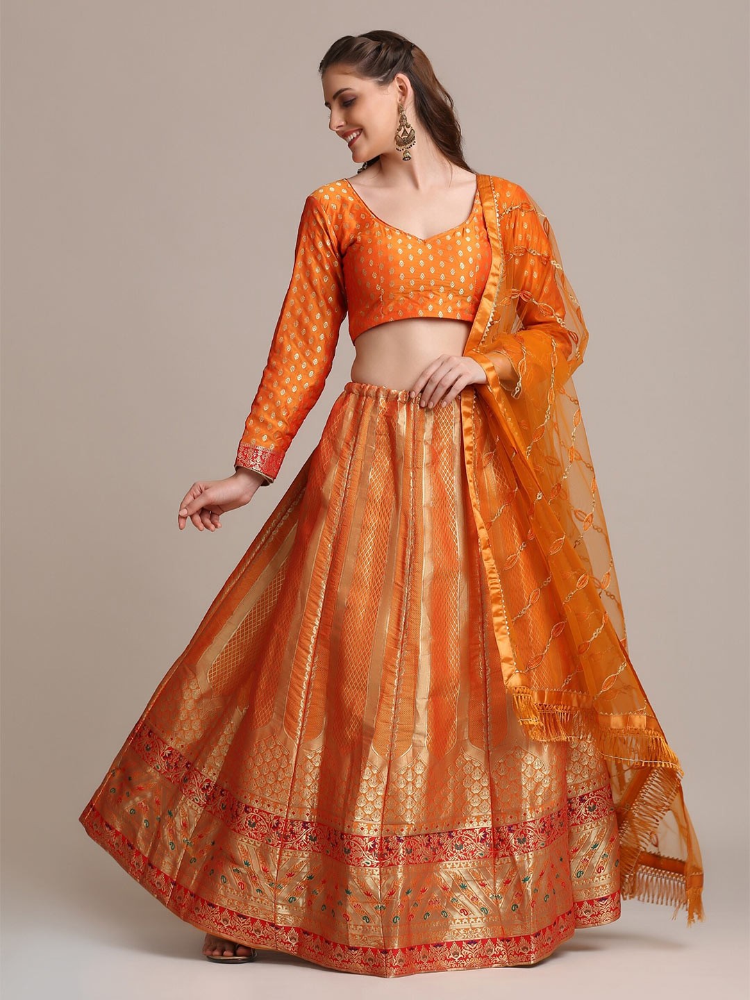

Atsevam Semi-Stitched Lehenga & Unstitched Blouse With Dupatta, Mustard